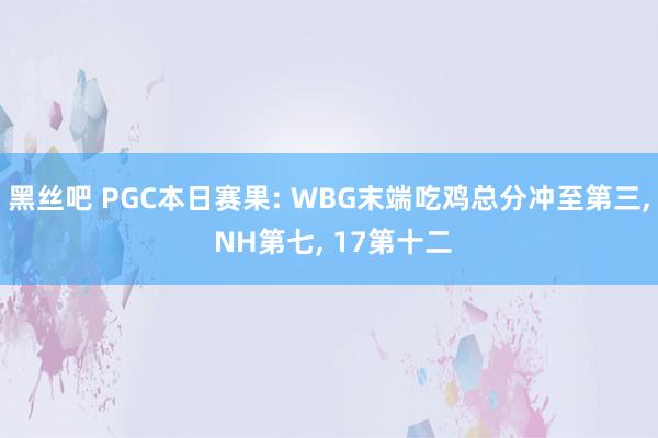 黑丝吧 PGC本日赛果: WBG末端吃鸡总分冲至第三， NH第七， 17第十二